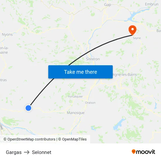 Gargas to Selonnet map