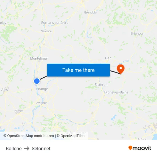 Bollène to Selonnet map