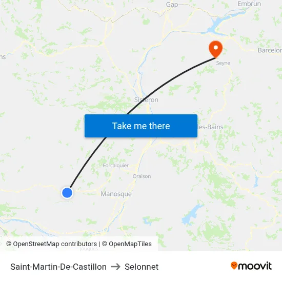 Saint-Martin-De-Castillon to Selonnet map