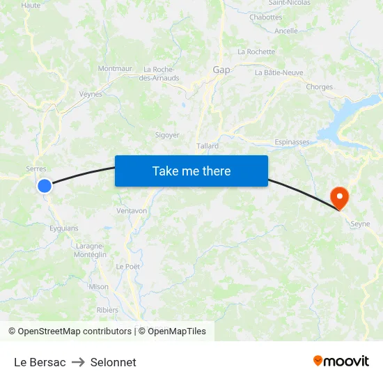 Le Bersac to Selonnet map