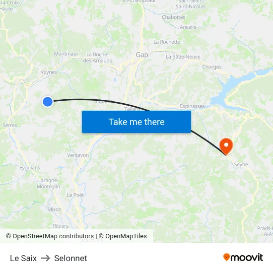 Le Saix to Selonnet map