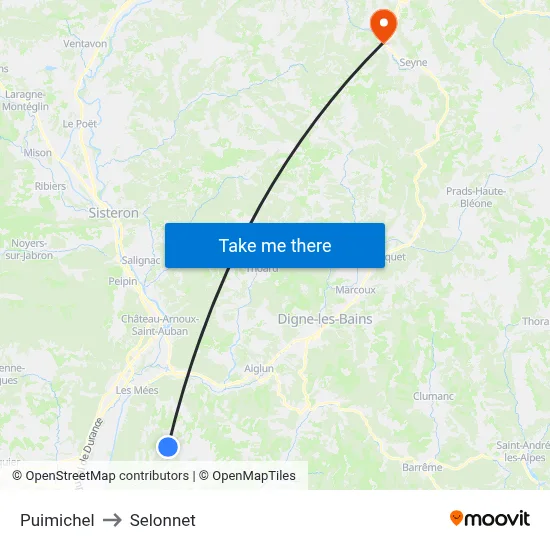 Puimichel to Selonnet map