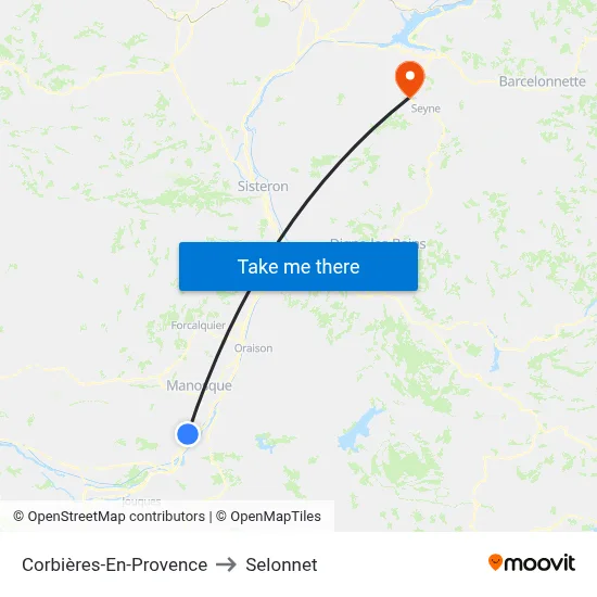 Corbières-En-Provence to Selonnet map