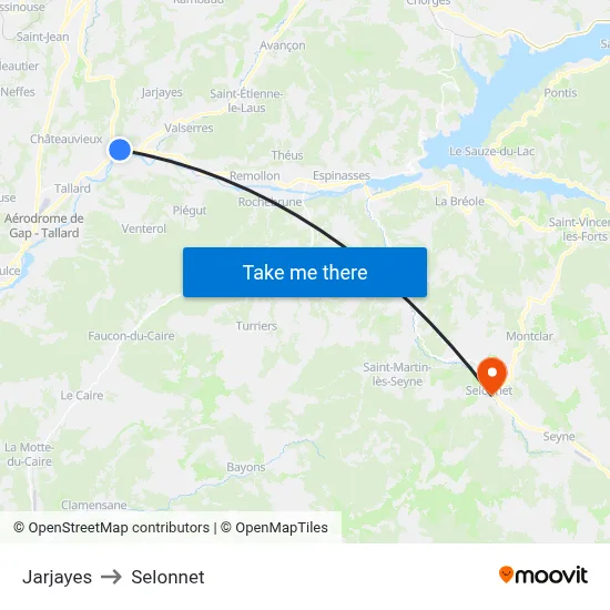 Jarjayes to Selonnet map