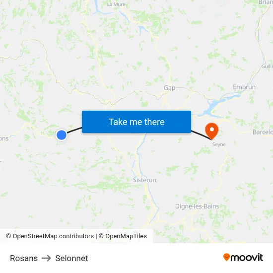 Rosans to Selonnet map