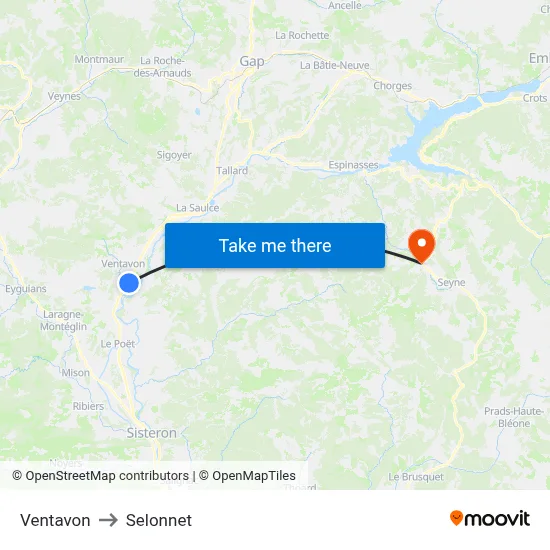 Ventavon to Selonnet map