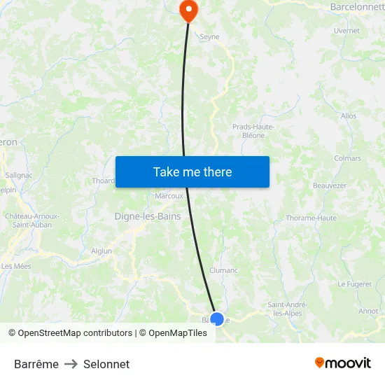 Barrême to Selonnet map