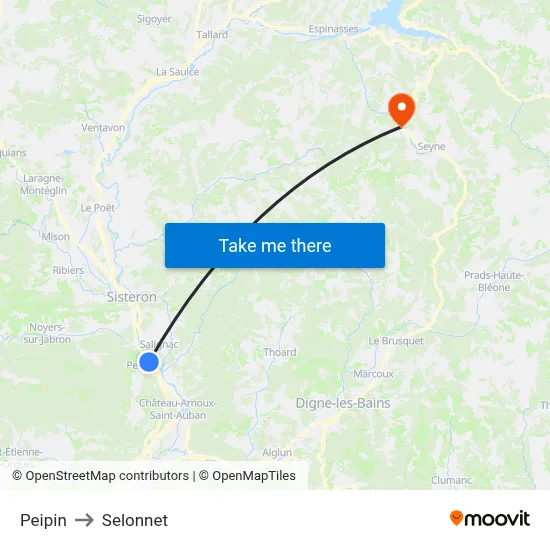 Peipin to Selonnet map