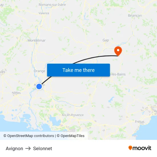 Avignon to Selonnet map