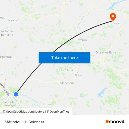 Mérindol to Selonnet map