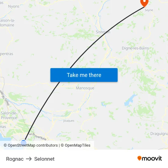 Rognac to Selonnet map