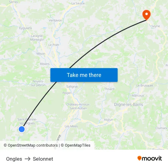 Ongles to Selonnet map