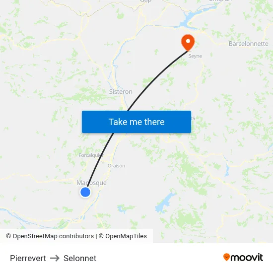Pierrevert to Selonnet map