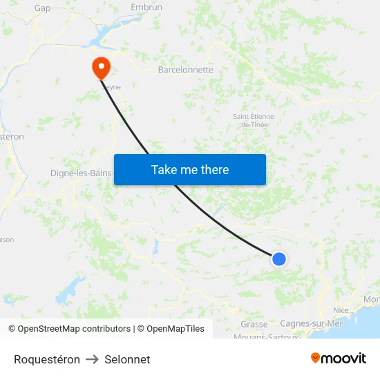 Roquestéron to Selonnet map