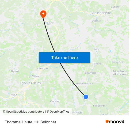 Thorame-Haute to Selonnet map