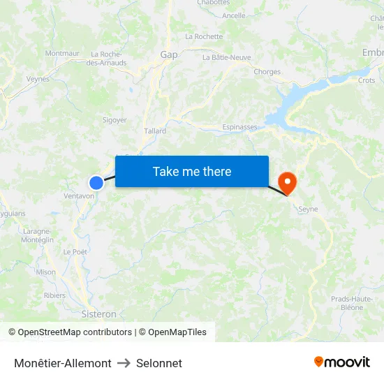 Monêtier-Allemont to Selonnet map