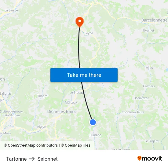 Tartonne to Selonnet map