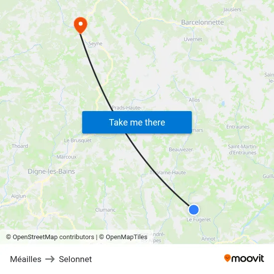 Méailles to Selonnet map