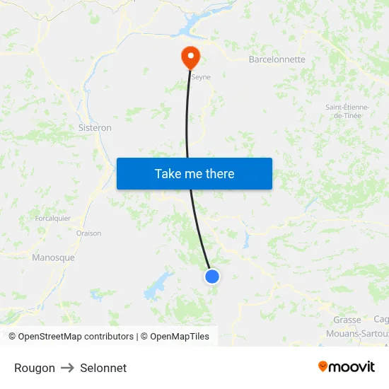 Rougon to Selonnet map