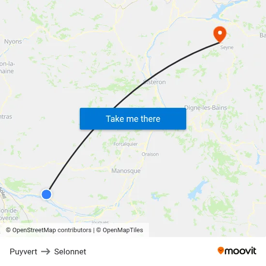 Puyvert to Selonnet map