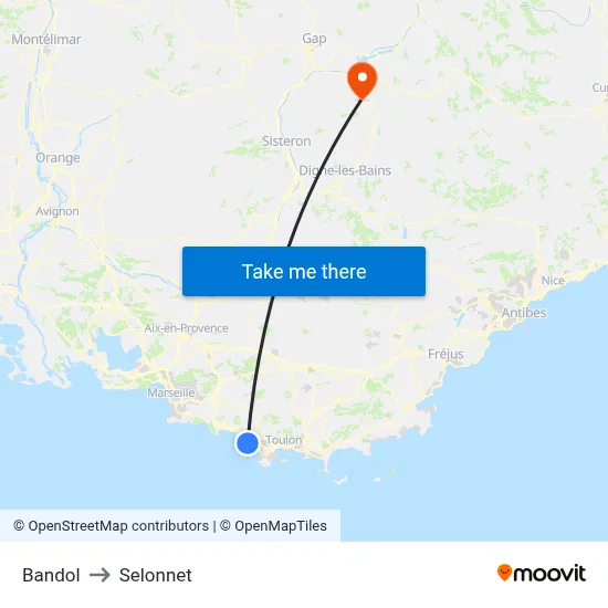 Bandol to Selonnet map