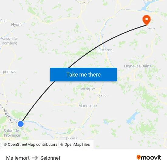 Mallemort to Selonnet map