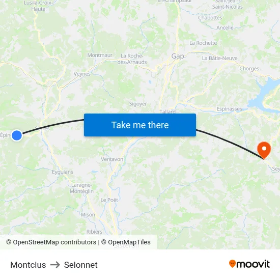 Montclus to Selonnet map