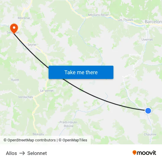 Allos to Selonnet map