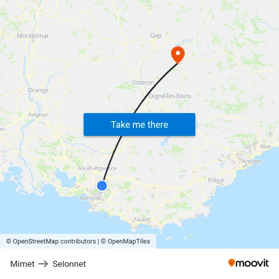 Mimet to Selonnet map