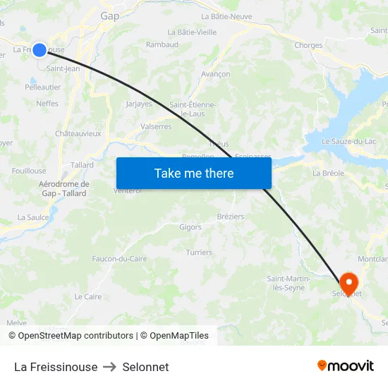 La Freissinouse to Selonnet map
