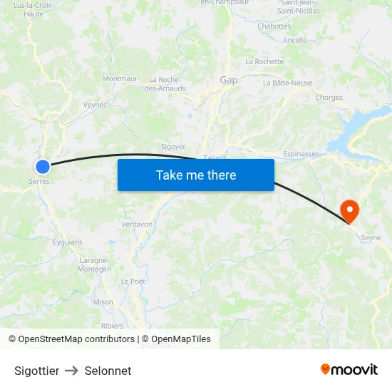 Sigottier to Selonnet map