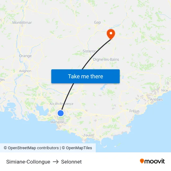 Simiane-Collongue to Selonnet map