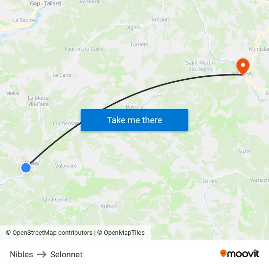 Nibles to Selonnet map