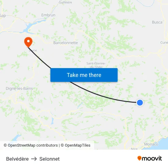 Belvédère to Selonnet map