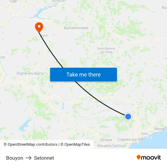 Bouyon to Selonnet map