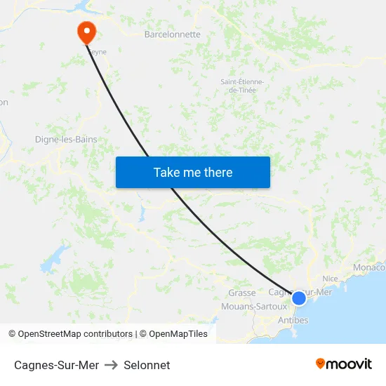 Cagnes-Sur-Mer to Selonnet map