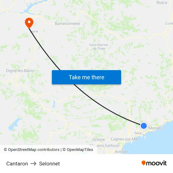Cantaron to Selonnet map