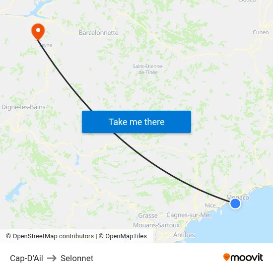 Cap-D'Ail to Selonnet map