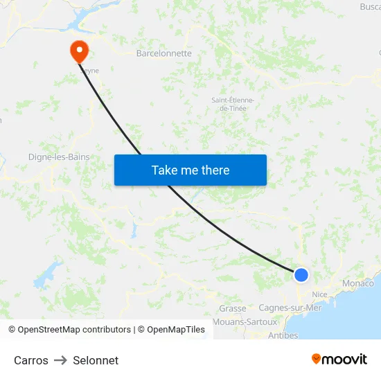 Carros to Selonnet map