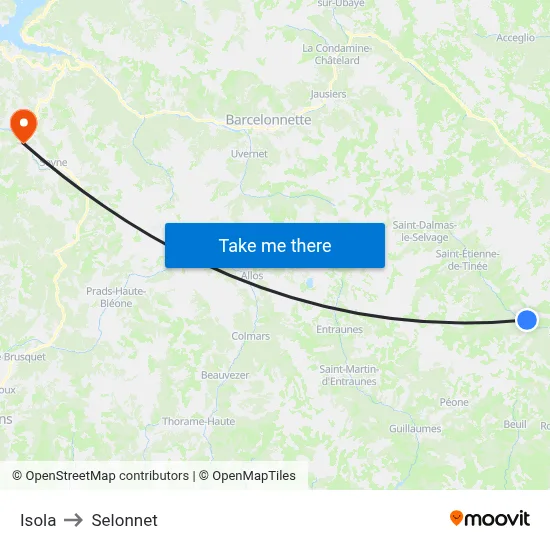 Isola to Selonnet map