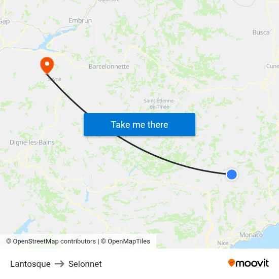 Lantosque to Selonnet map