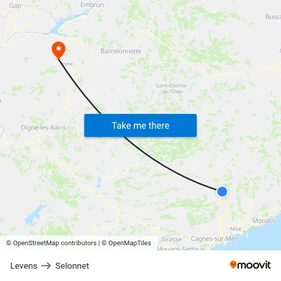 Levens to Selonnet map
