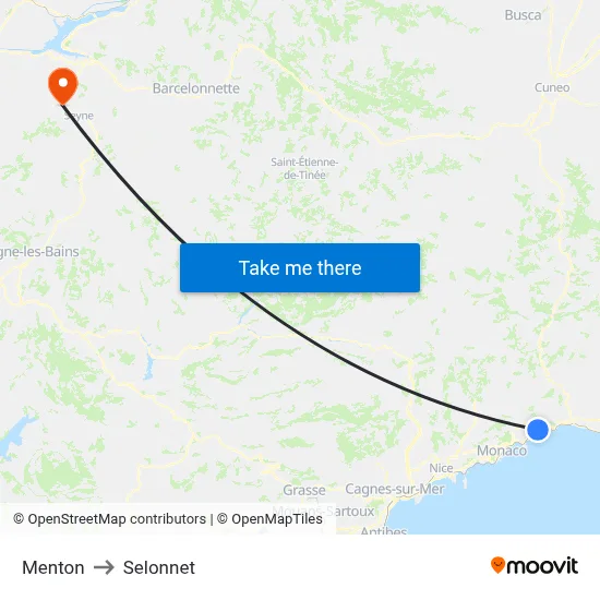 Menton to Selonnet map