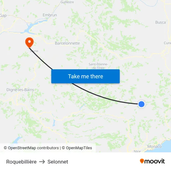 Roquebillière to Selonnet map