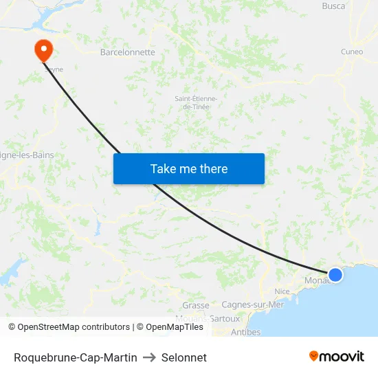 Roquebrune-Cap-Martin to Selonnet map