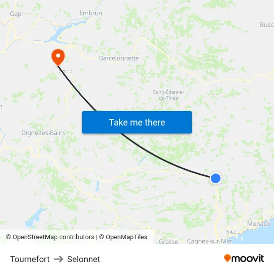 Tournefort to Selonnet map