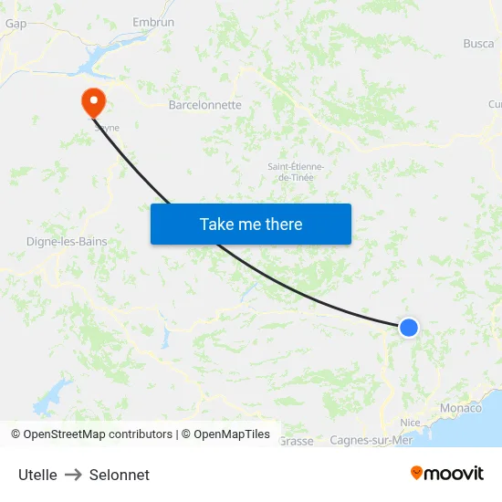 Utelle to Selonnet map