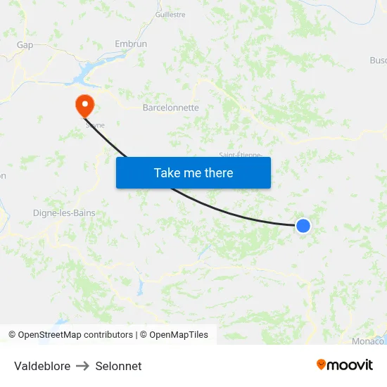 Valdeblore to Selonnet map