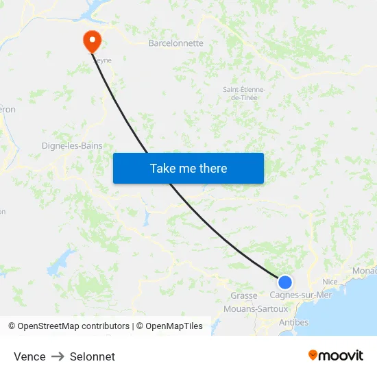 Vence to Selonnet map