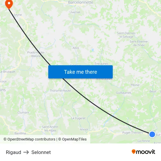Rigaud to Selonnet map